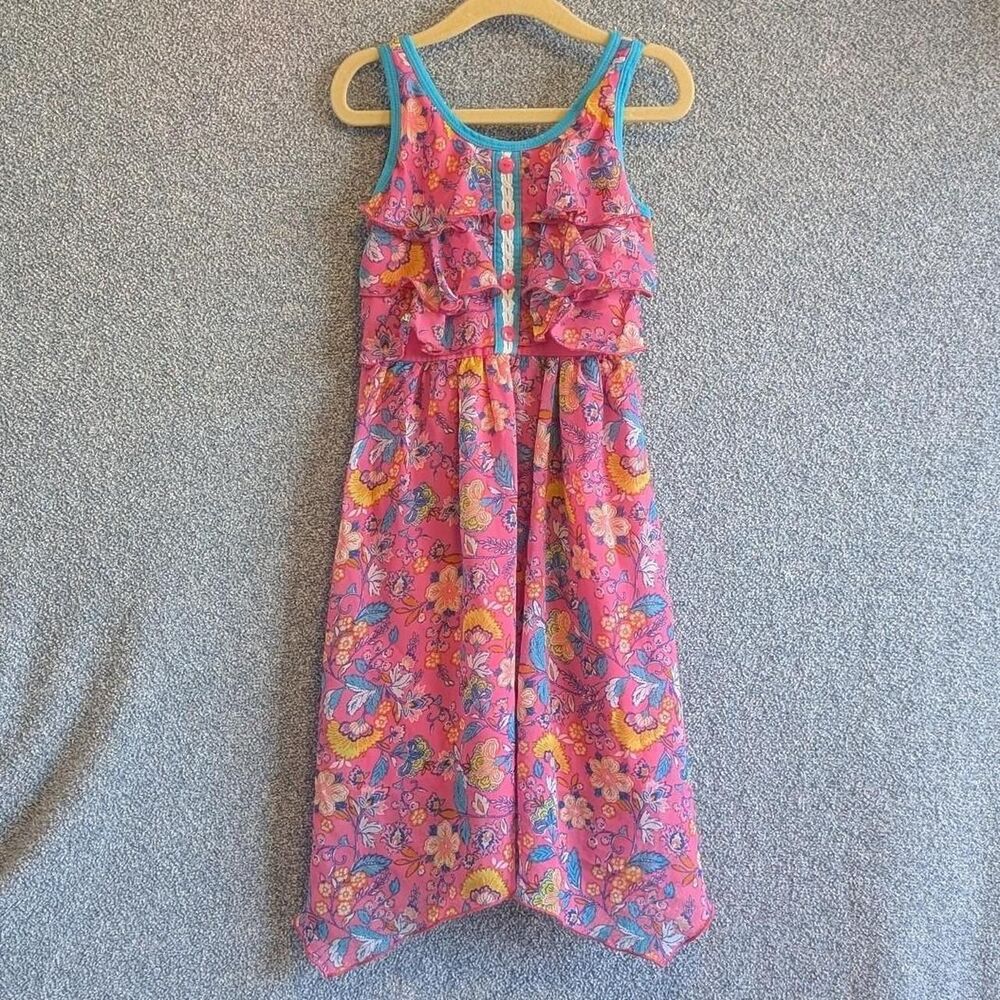 Jona Michelle Girls Size 5 Pink Blue Summer Beach Floral Ruffle Chiffon Dress